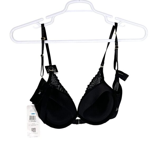 Rene Rofe NWT 36C Black Lace Extreme Push-Up Bra Gold Hardware Coquette Vampy - Picture 7 of 14